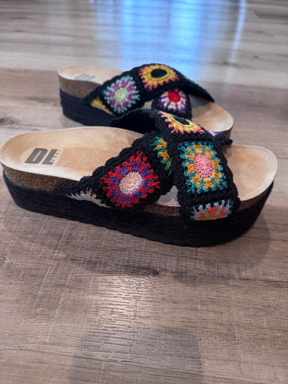 Dirty Laundry Womens Blk Crochet Platform Slide Sandals with Multicolor Accents - Picture 3 of 6